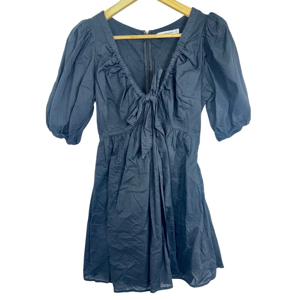 Abercrombie & Fitch Black Cotton Puff Sleeve Babydoll Mini Dress Womens Size S